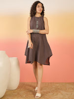 Thumbnail for InWeave Dark Brown Kantha R Neck W/S Dress