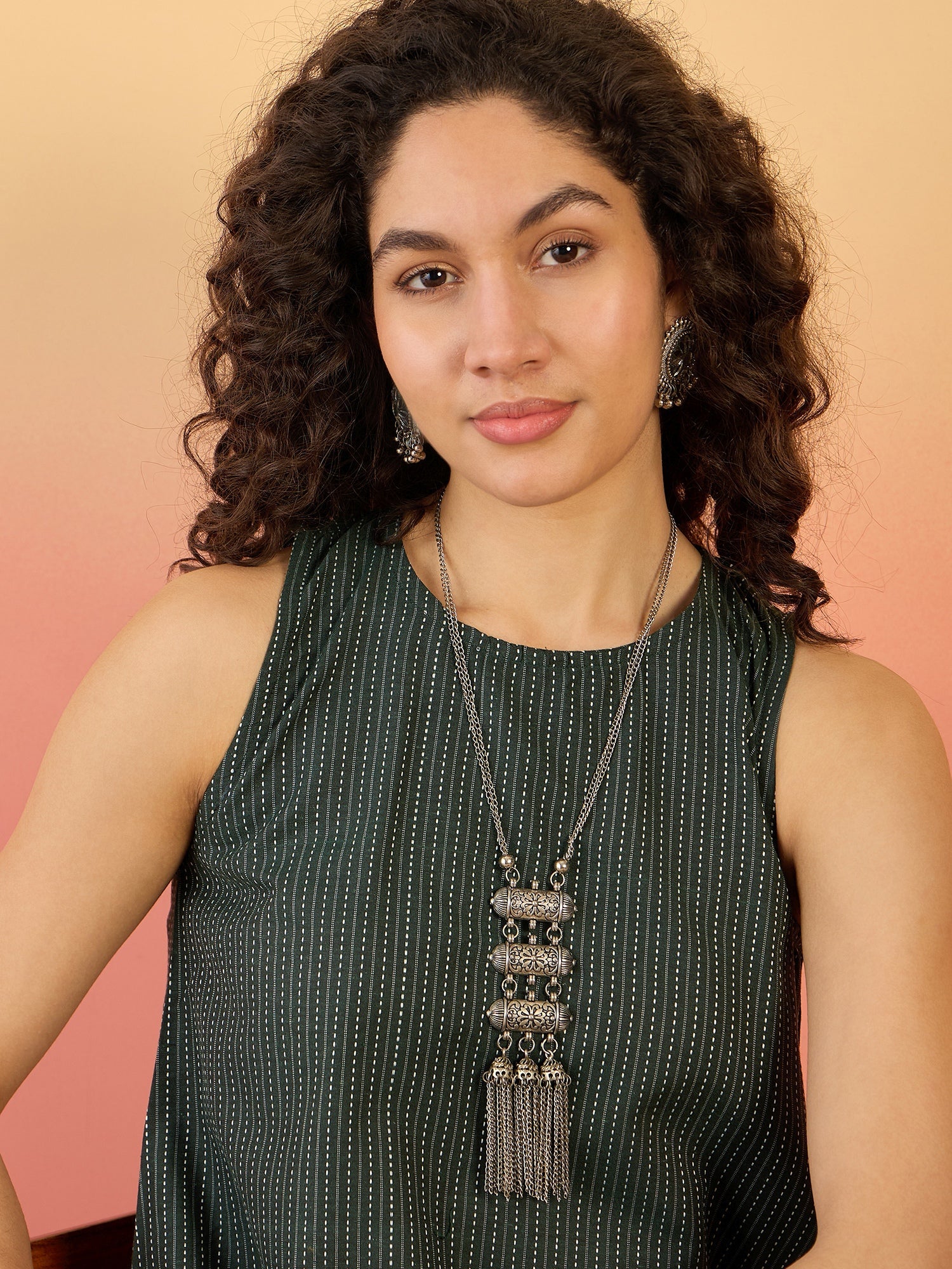 InWeave Dark Green Kantha R Neck W/S Dress - Distacart