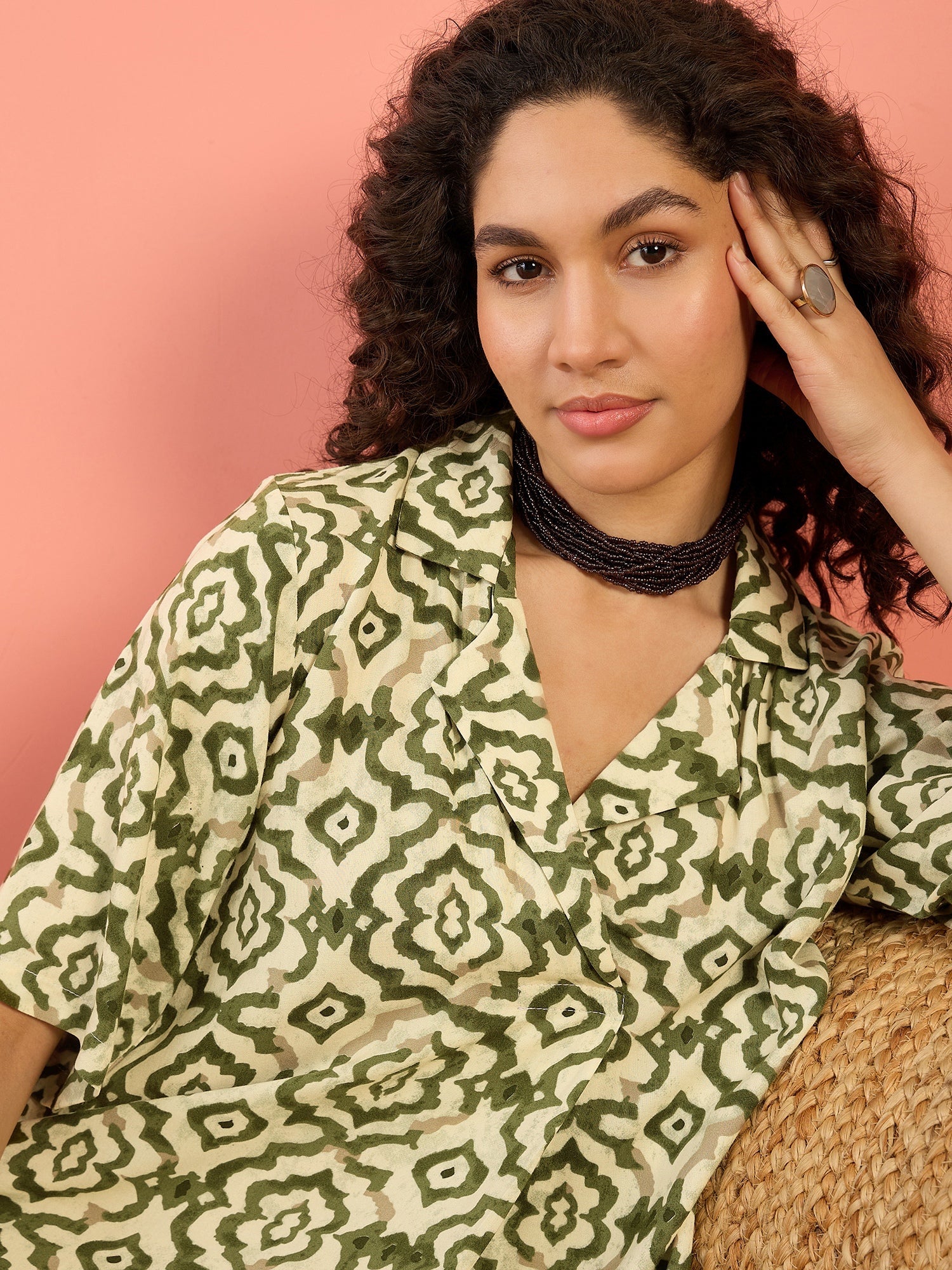 InWeave Mehandi Green Moroccan Collar Dress - Distacart