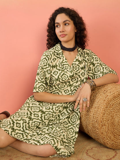InWeave Mehandi Green Moroccan Collar Dress - Distacart