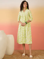 Thumbnail for InWeave Green White Rubber Print Flared Dress