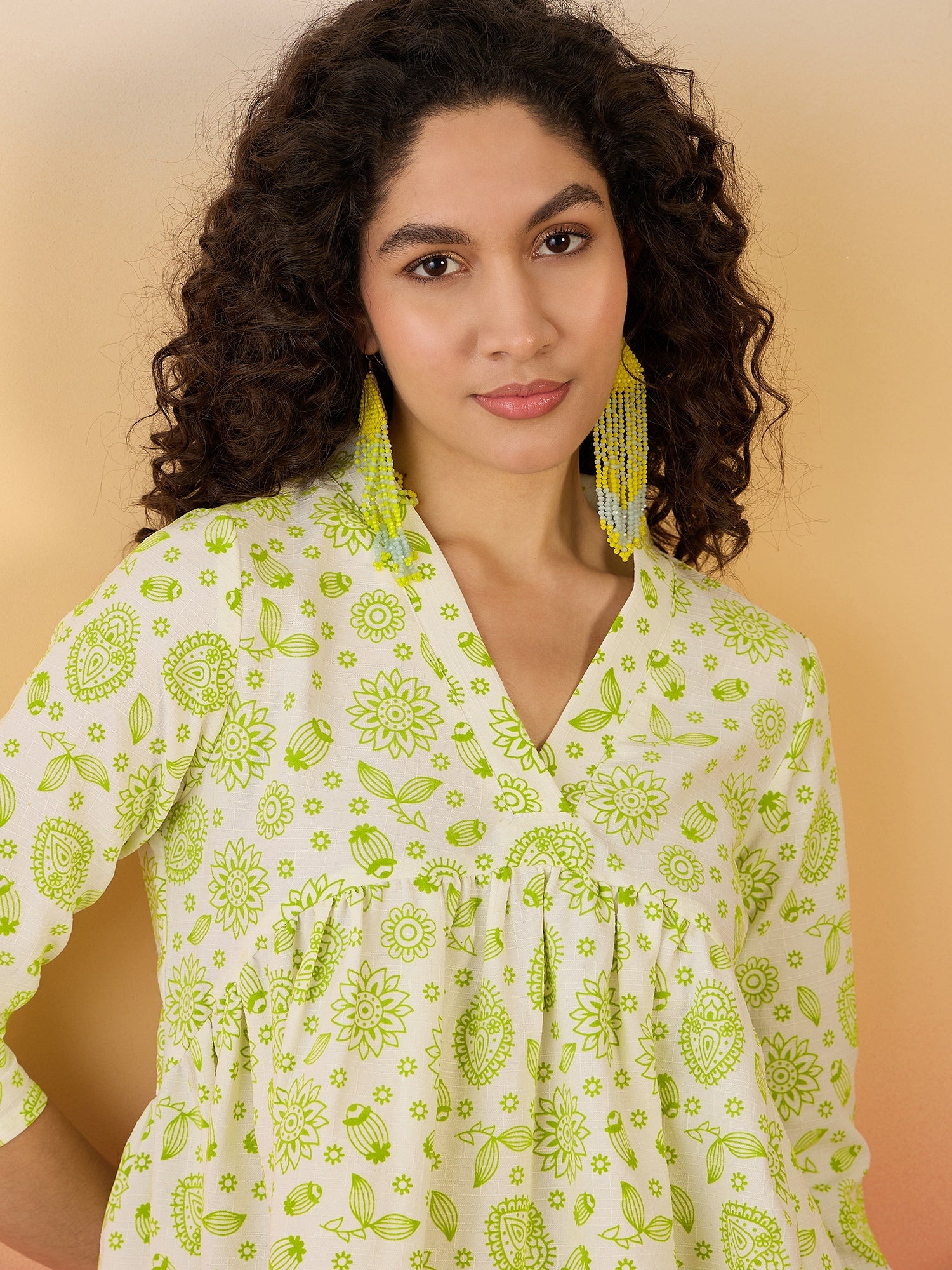 InWeave Green White Rubber Print Flared Dress - Distacart