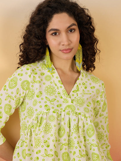 InWeave Green White Rubber Print Flared Dress - Distacart