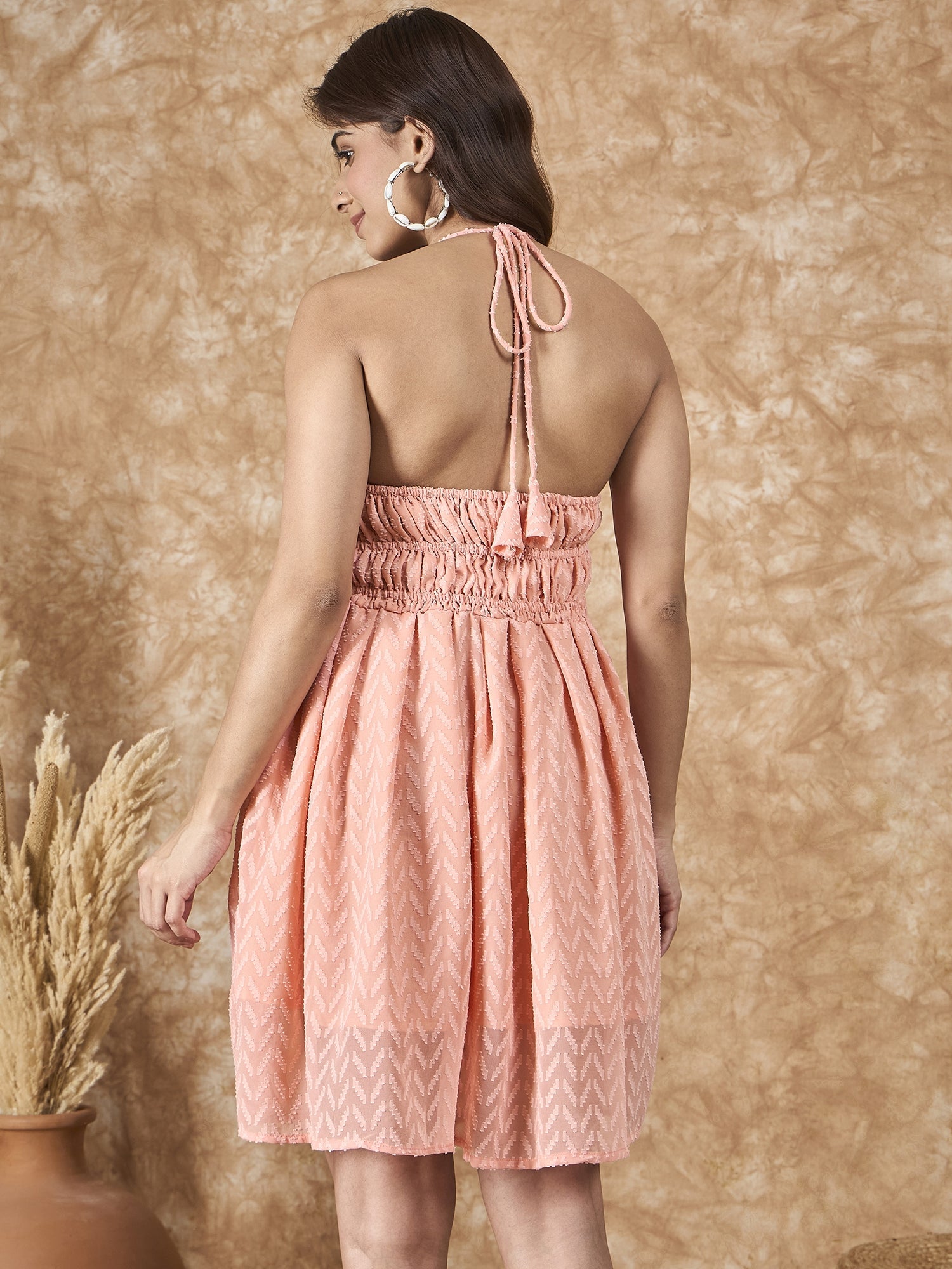 Buy InWeave Peach Georgette Backless Dress Online At Low Price Buy InWeave Peach Georgette Backless Dress Online At Low Price