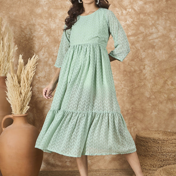 InWeave Mint Green Georgette R Neck Dress - Distacart