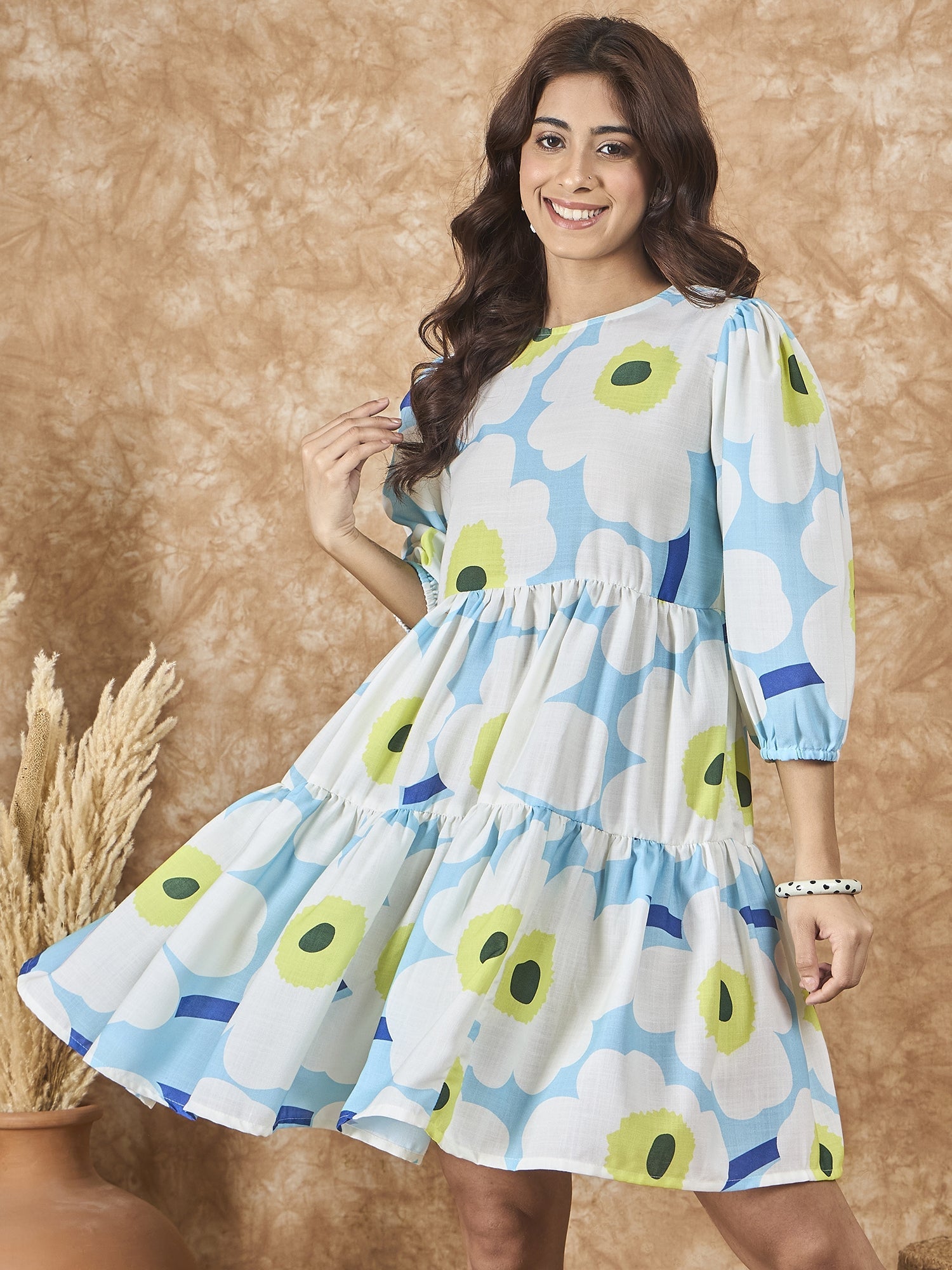 InWeave Sky Blue Big Print Short Dress - Distacart