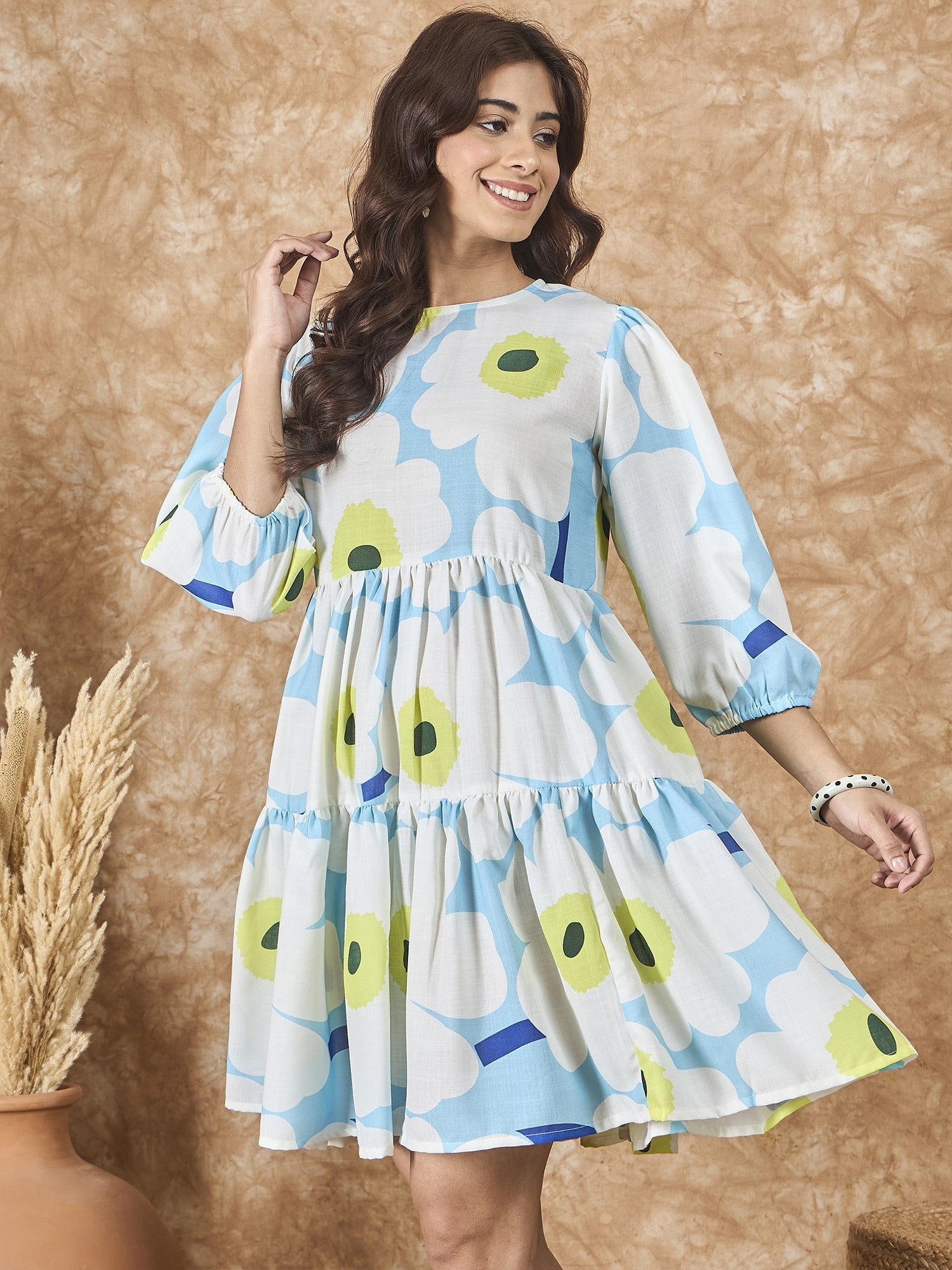 InWeave Sky Blue Big Print Short Dress - Distacart