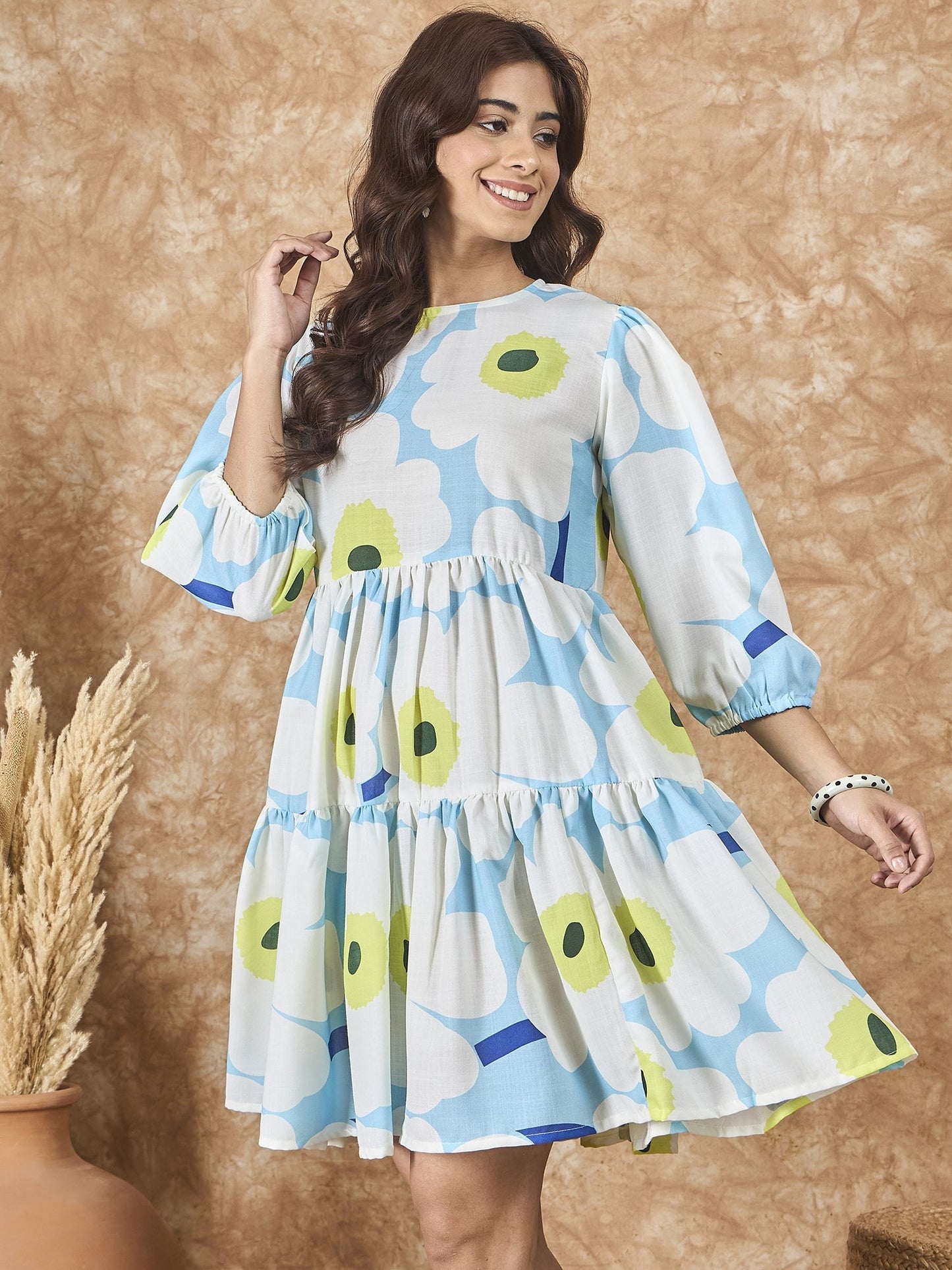 InWeave Sky Blue Big Print Short Dress - Distacart