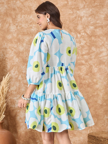 InWeave Sky Blue Big Print Short Dress - Distacart