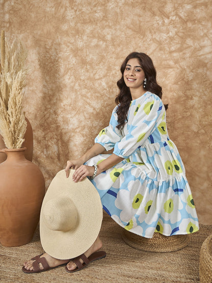 InWeave Sky Blue Big Print Short Dress - Distacart