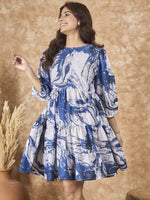 Thumbnail for InWeave Navy White Tie Dye Short Dress