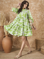 Thumbnail for InWeave Apple Green White Short Dress - Distacart