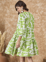 Thumbnail for InWeave Apple Green White Short Dress - Distacart