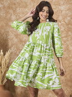 Thumbnail for InWeave Apple Green White Short Dress - Distacart