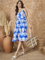 Thumbnail for InWeave Blue White Flower Sweetheart Dress - Distacart