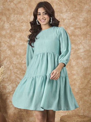 InWeave Cadet Blue Chiffon Short Dress - Distacart