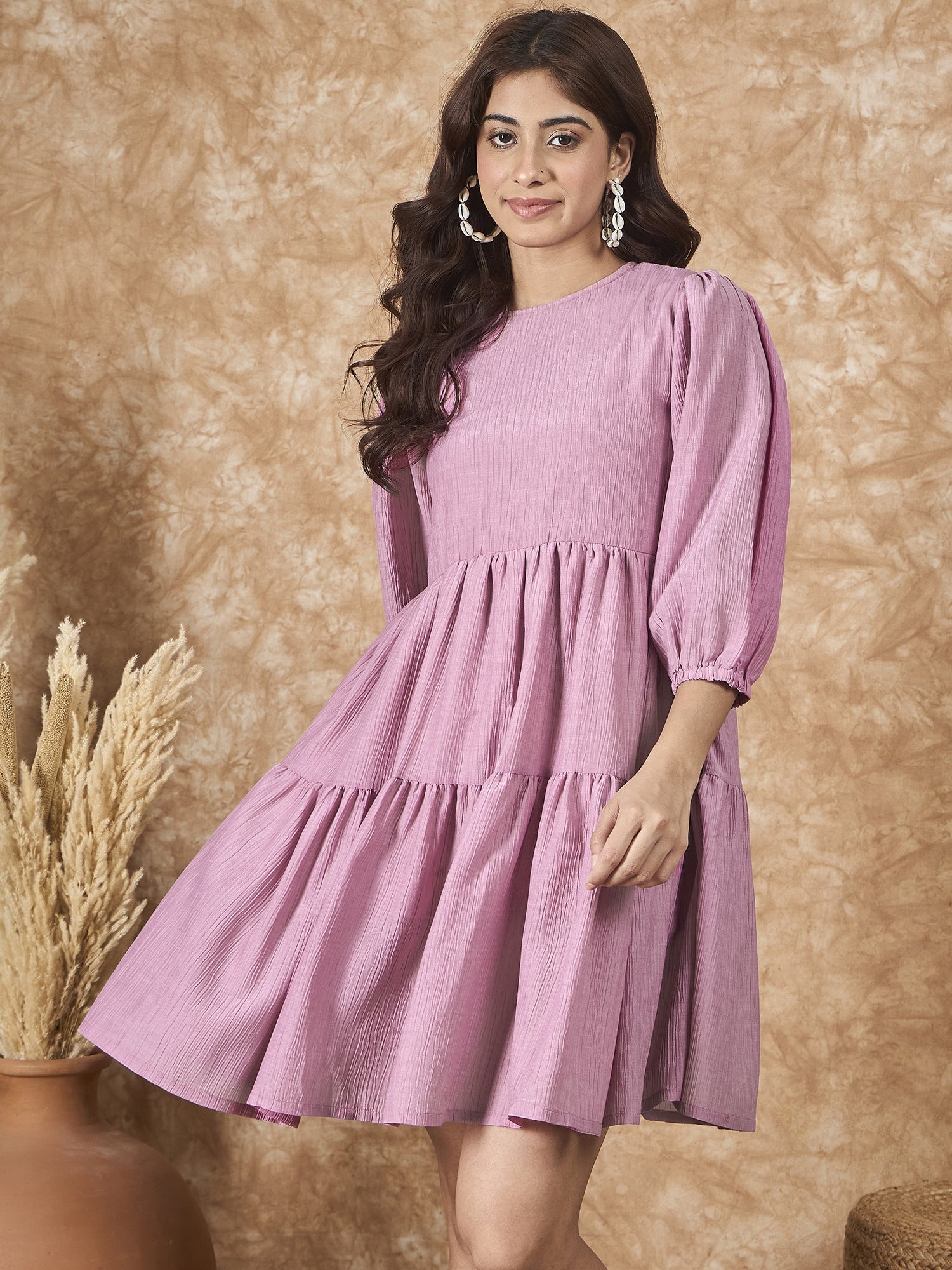 InWeave Mulberry Pink Chiffon Short Dress - Distacart