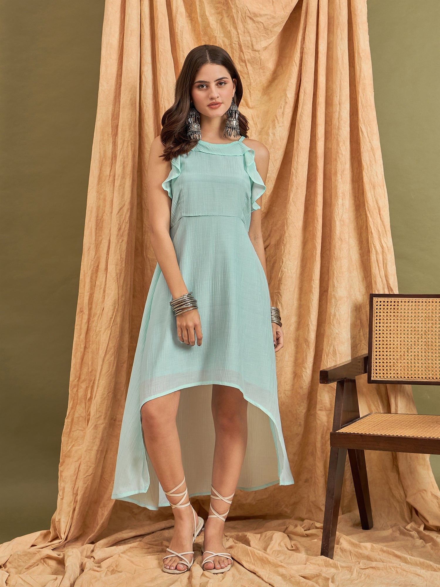 InWeave Sky Blue Chiffon Frill Dress - Distacart