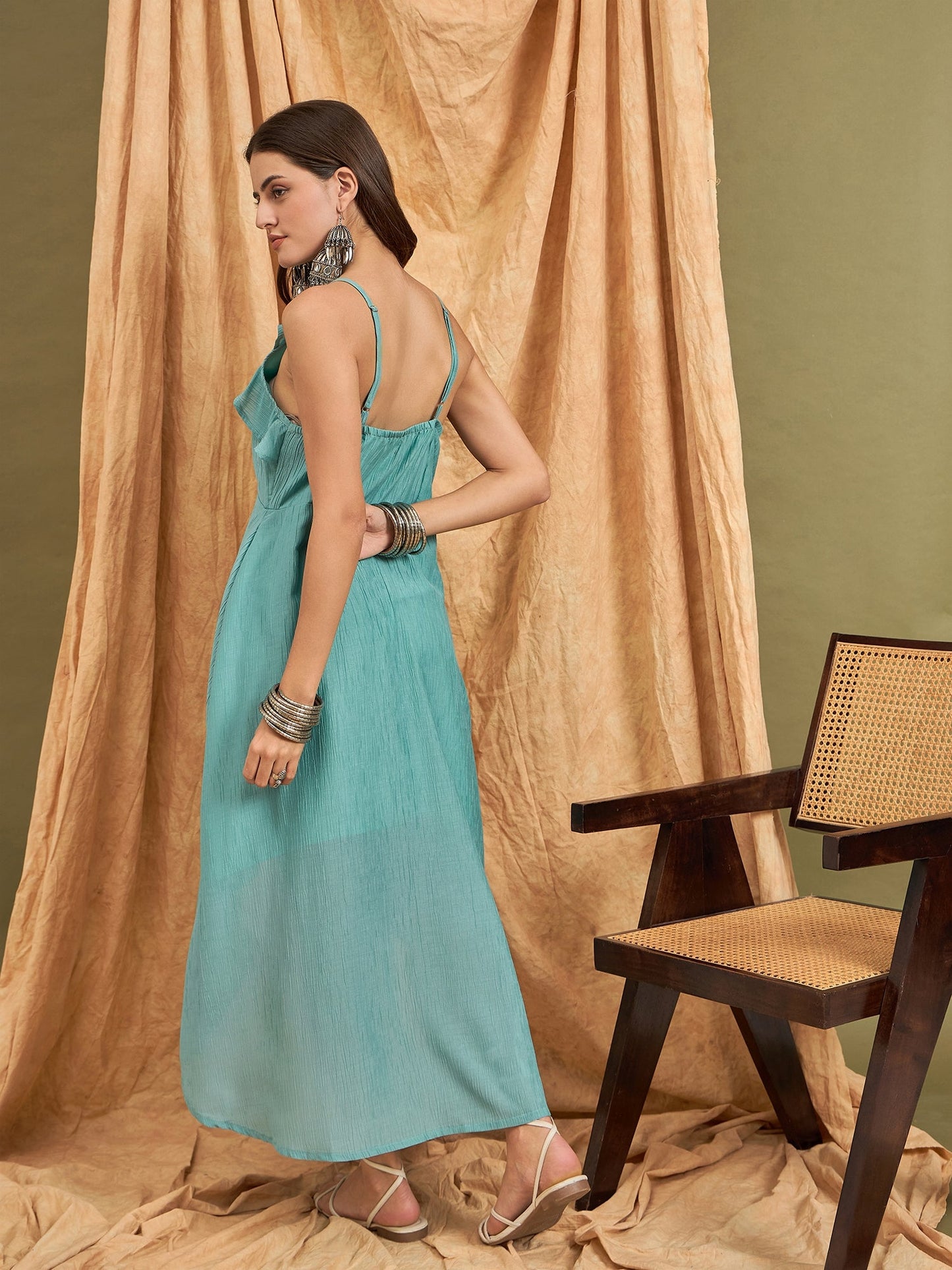 InWeave Cadet Blue Chiffon Frill Dress - Distacart