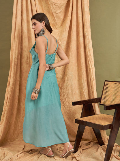 InWeave Cadet Blue Chiffon Frill Dress - Distacart