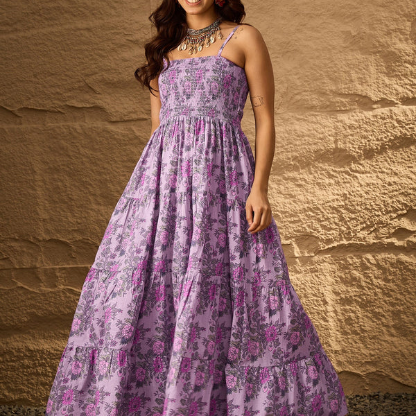 InWeave Lavender Floral Tiered Dress - Distacart