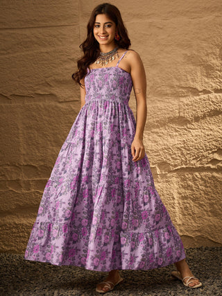 InWeave Lavender Floral Tiered Dress - Distacart
