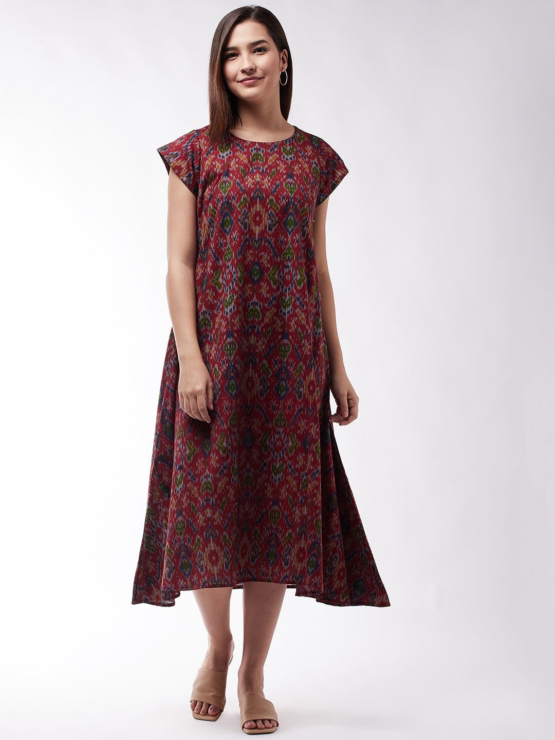 InWeave Abstract A- Line Ikkat Print Dress - Distacart