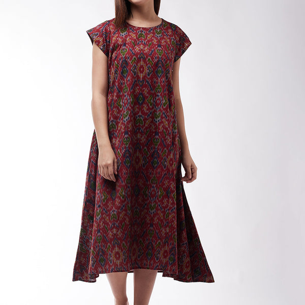 InWeave Abstract A- Line Ikkat Print Dress - Distacart