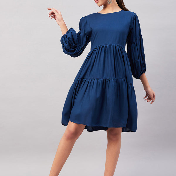 InWeave Teal Blue Flared Dress - Distacart