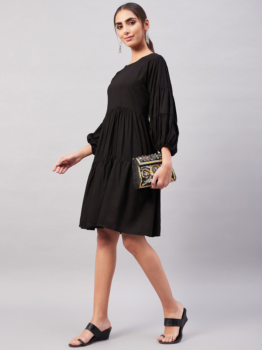 InWeave Solid Black Flared Dress