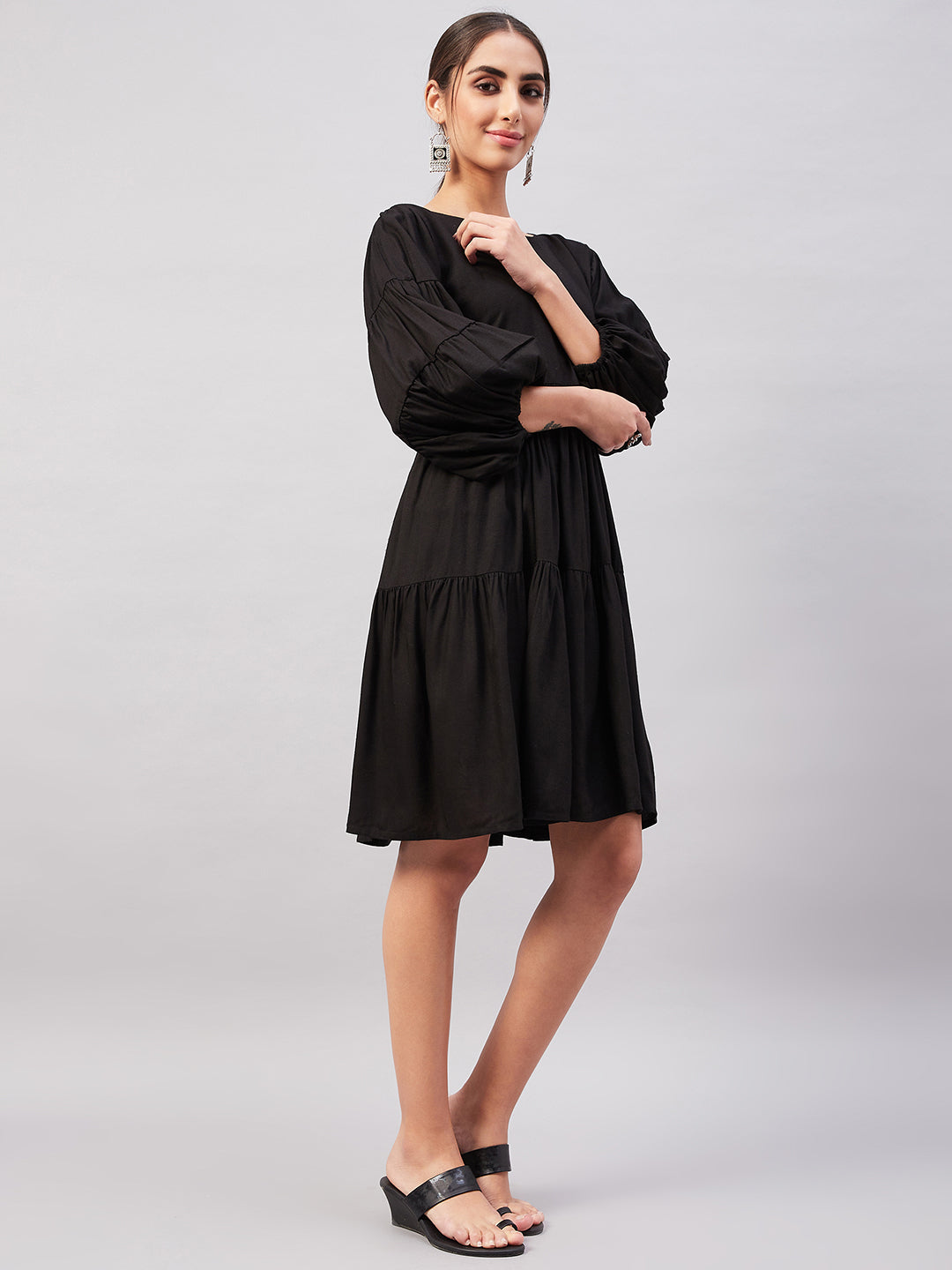 InWeave Solid Black Flared Dress
