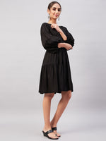 Thumbnail for InWeave Solid Black Flared Dress