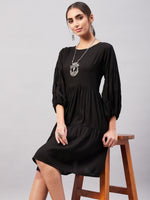 Thumbnail for InWeave Solid Black Flared Dress