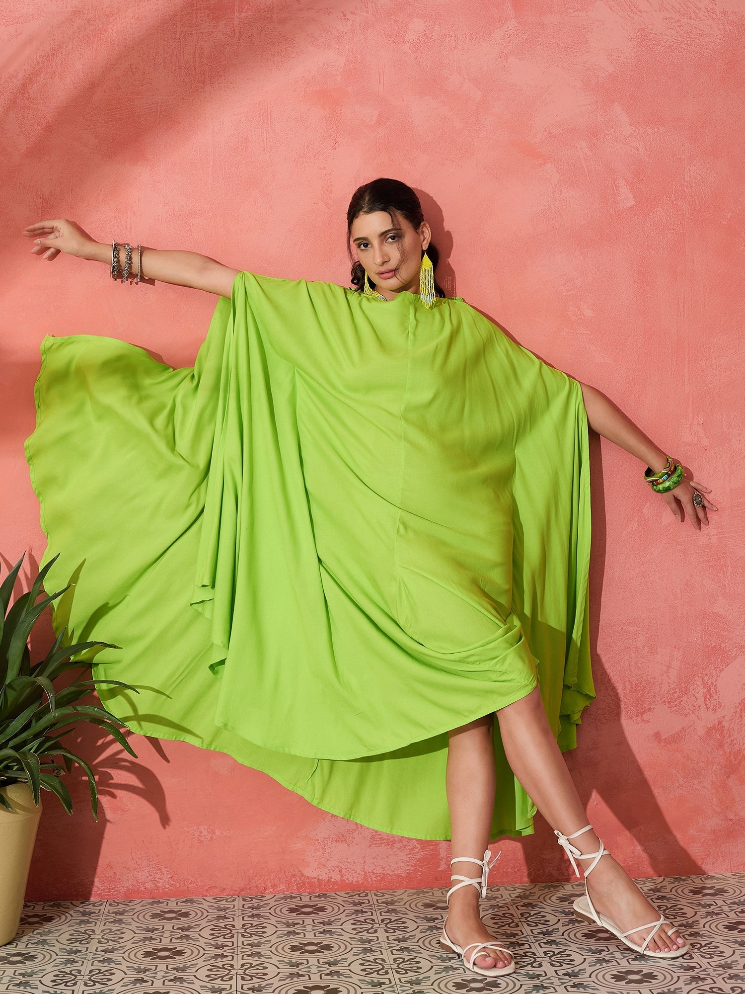 InWeave Lime Green Rayon Cowel Style Kaftan - Distacart