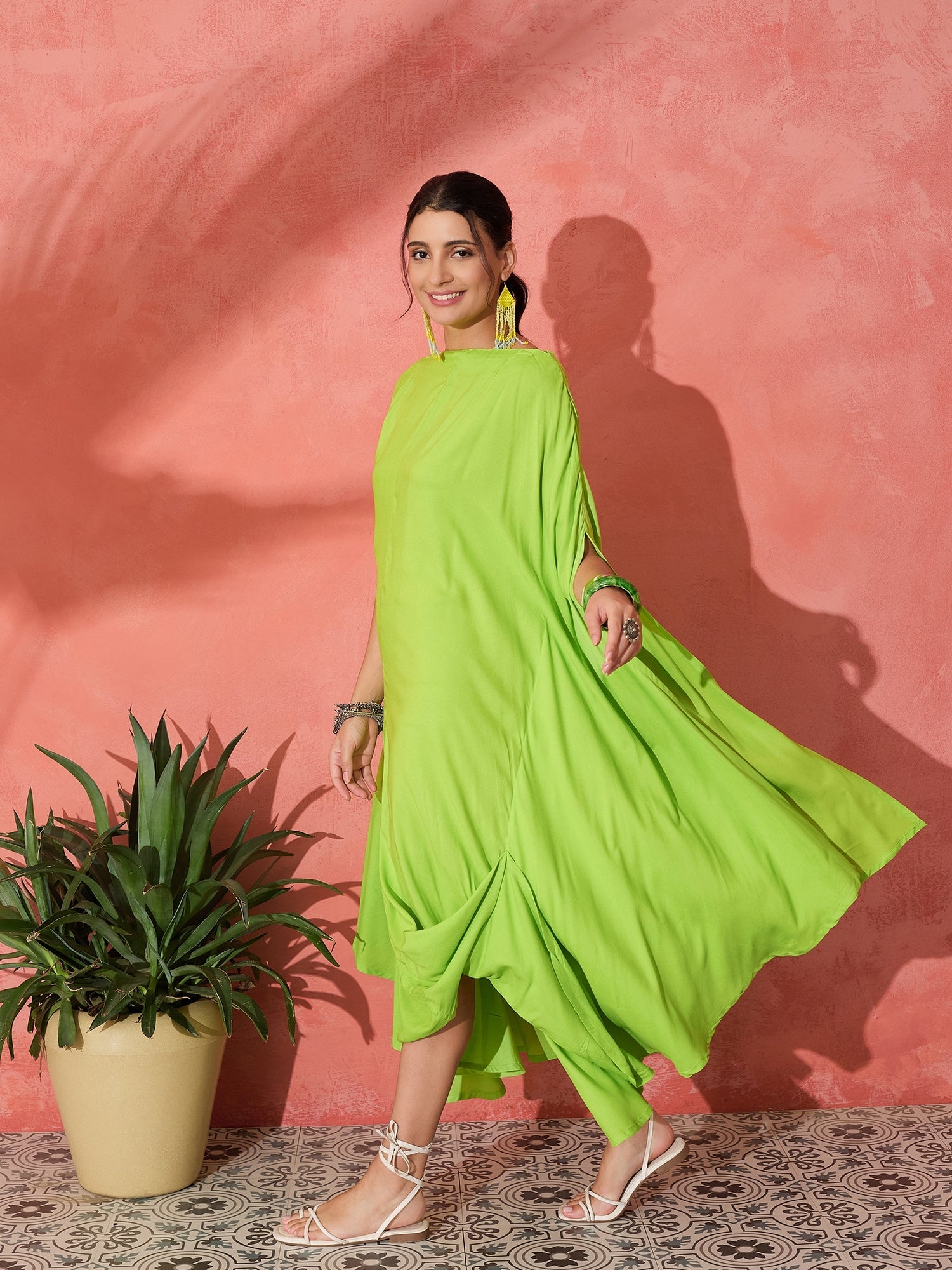 InWeave Lime Green Rayon Cowel Style Kaftan - Distacart
