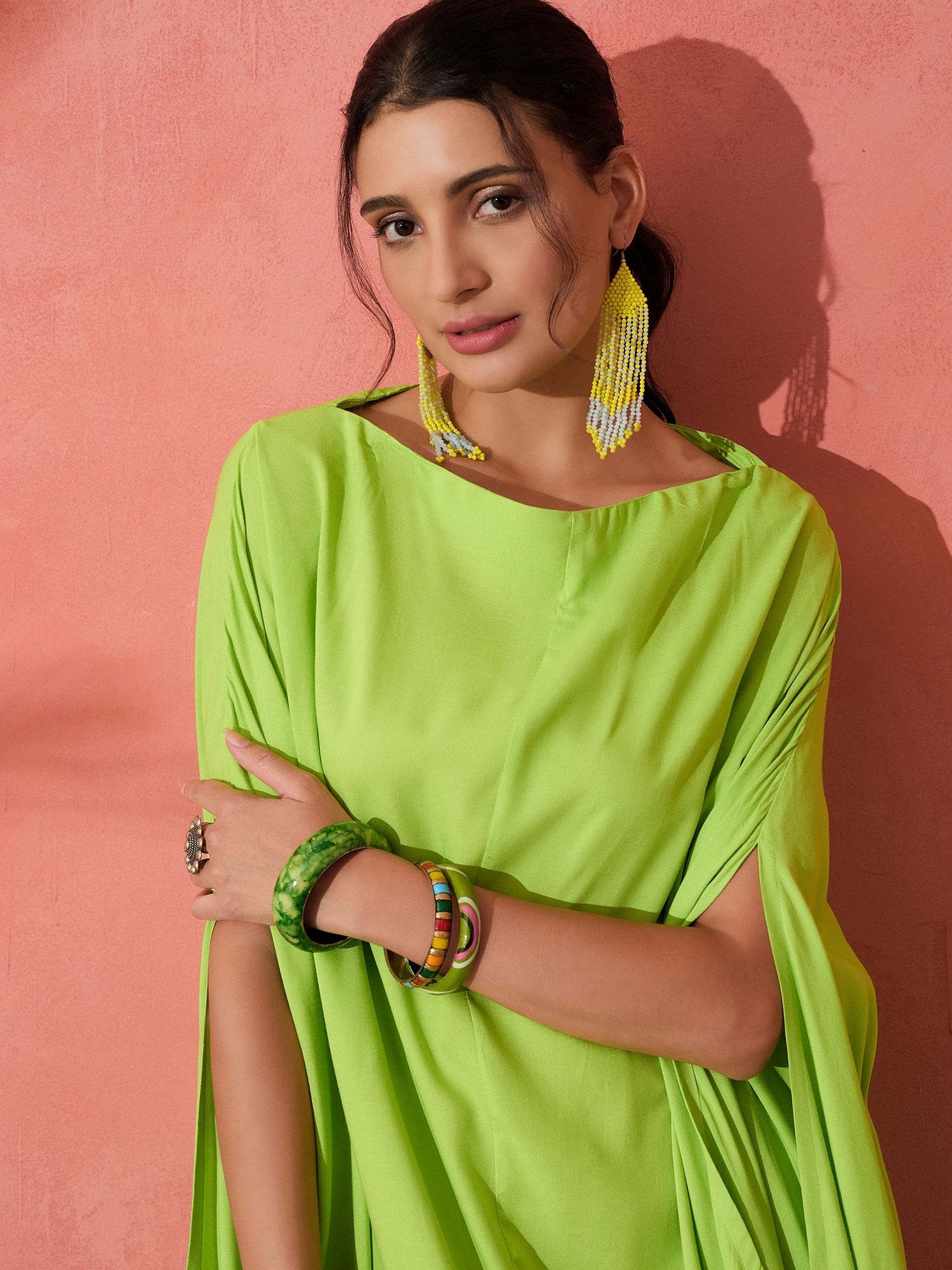InWeave Lime Green Rayon Cowel Style Kaftan - Distacart