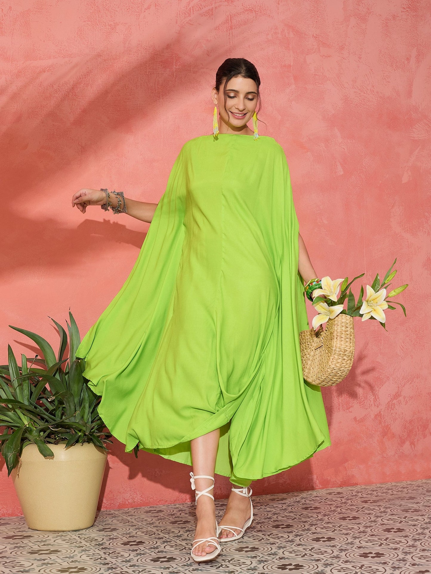 InWeave Lime Green Rayon Cowel Style Kaftan - Distacart
