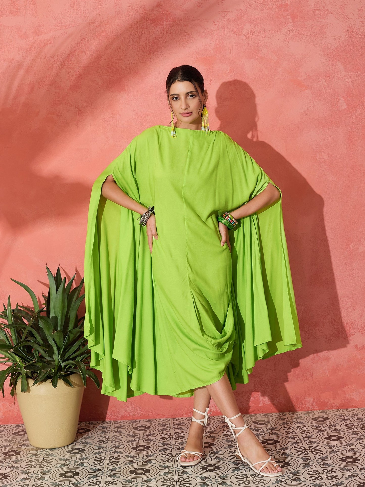 InWeave Lime Green Rayon Cowel Style Kaftan - Distacart