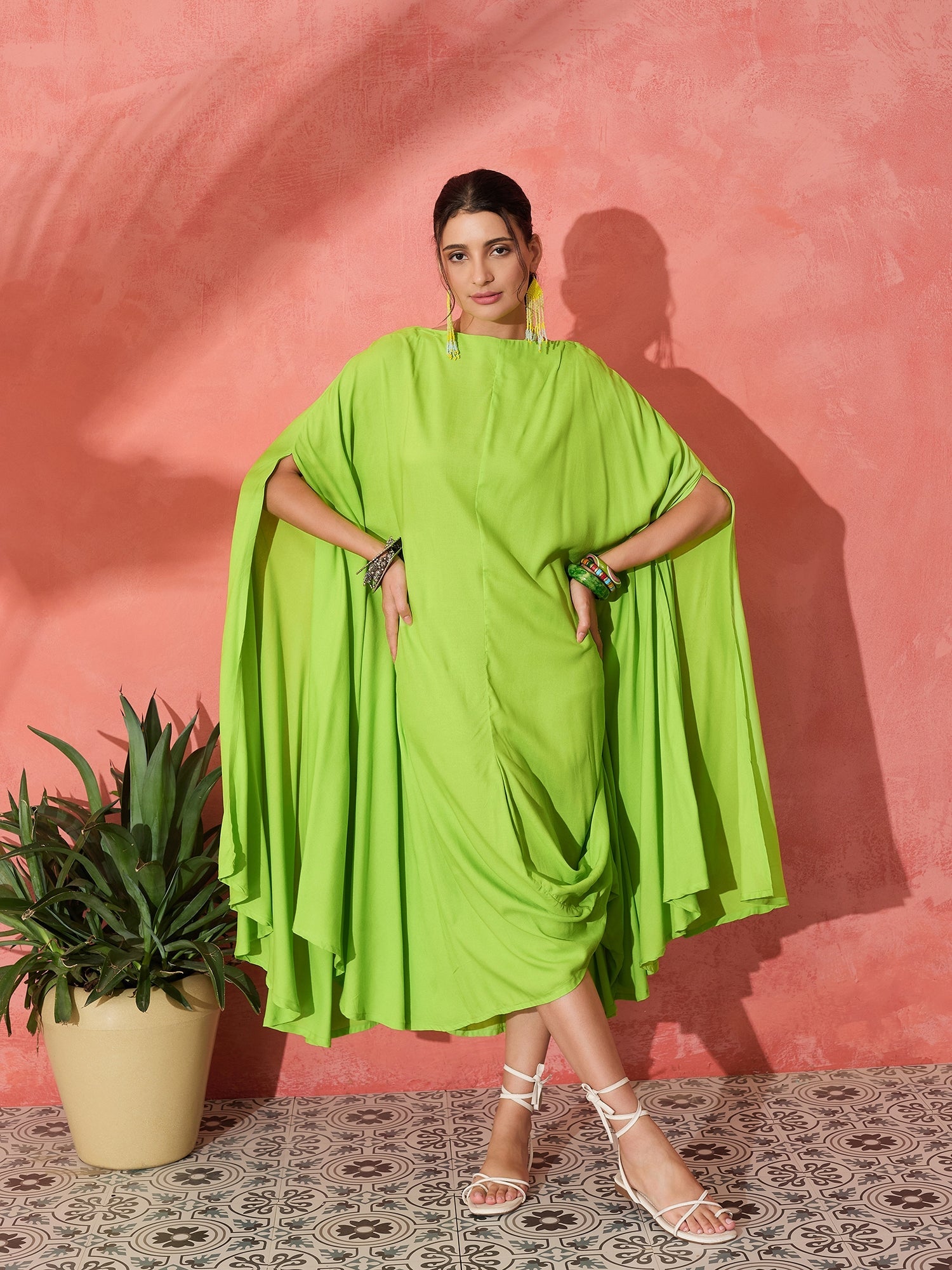InWeave Lime Green Rayon Cowel Style Kaftan - Distacart