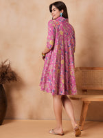 Thumbnail for InWeave Dull Pink Floral Printed Flared Dress