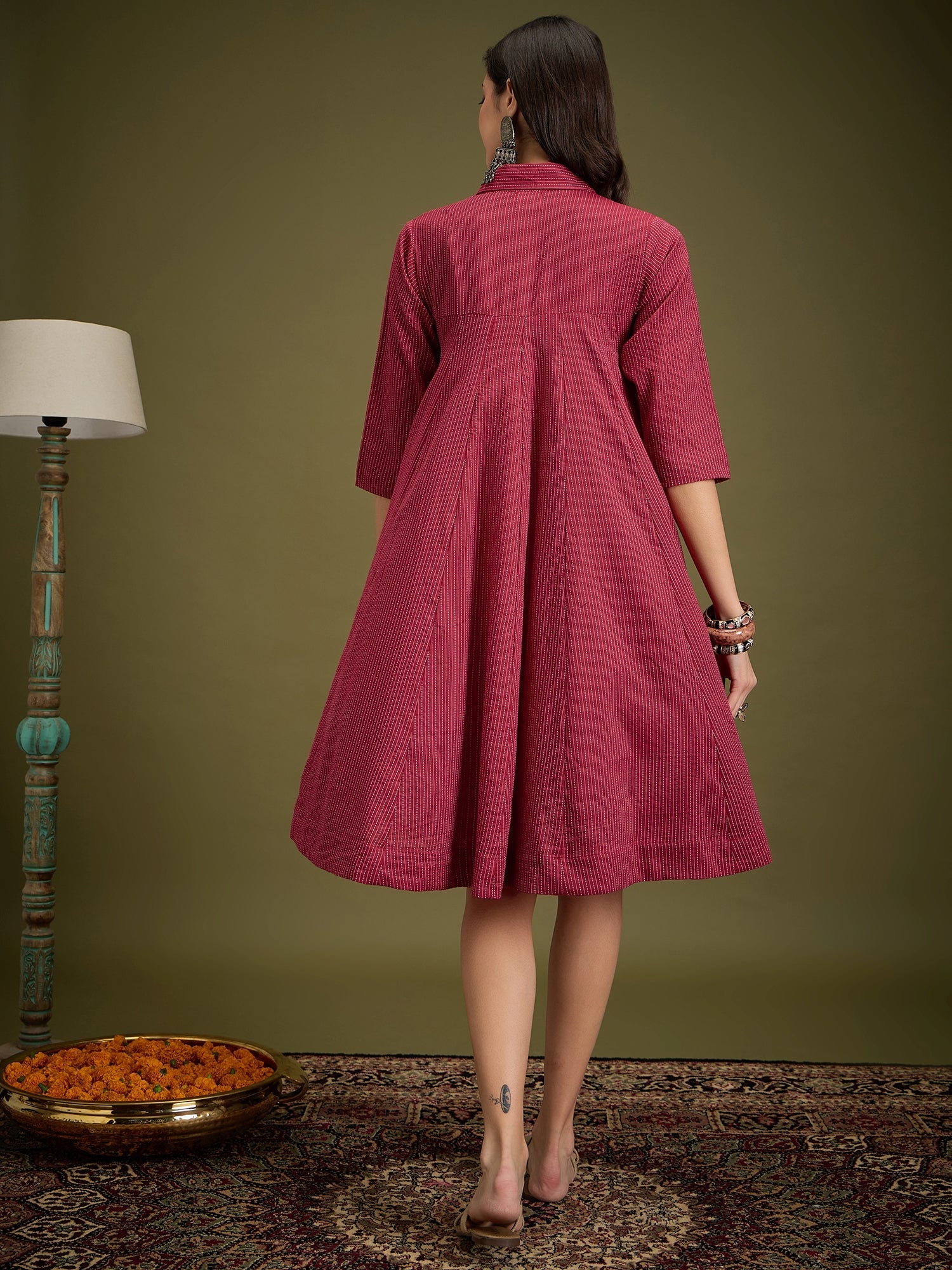 Buy InWeave Maroon Kantha Collar Flared Dress Online At Low Price Buy InWeave Maroon Kantha Collar Flared Dress Online At Low Price