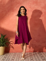 Thumbnail for InWeave Wine Mirror Work Round Neck W/S Dress
