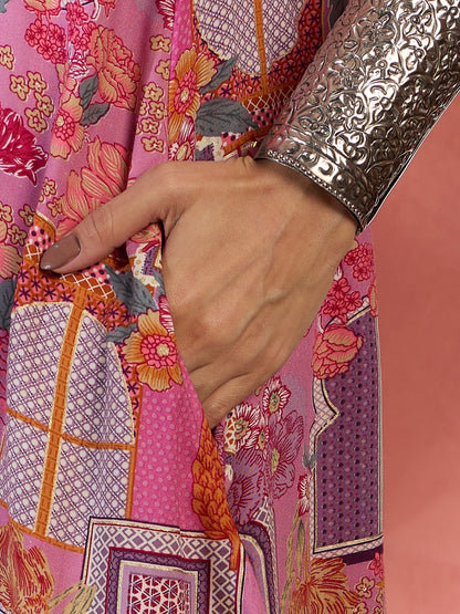 InWeave Pink Window Print R Neck Dress - Distacart