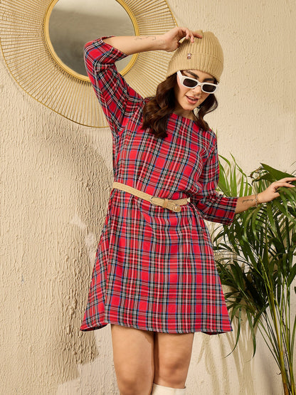 InWeave Red Green Check Dress - Distacart