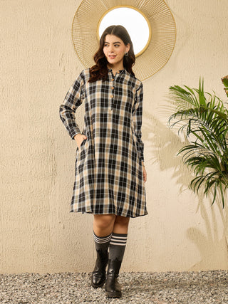 InWeave Black Beige Check Dress - Distacart