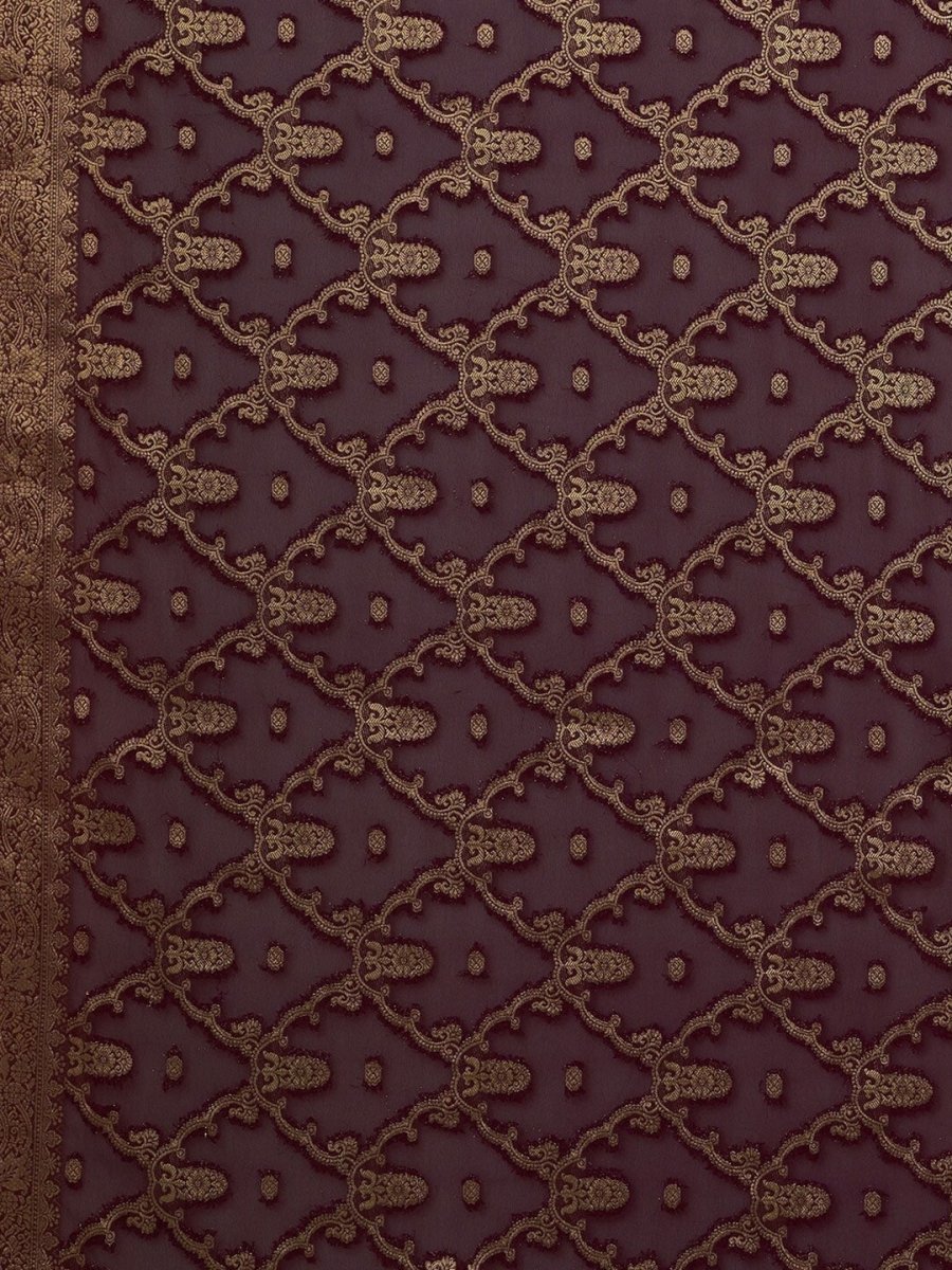 Anouk Purple & Gold-Toned Woven Design Zari Pure Georgette Kanjeevaram Saree - Distacart
