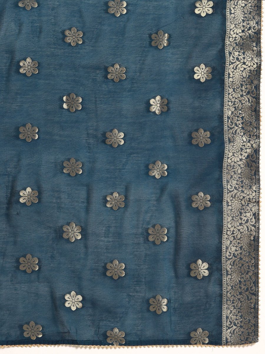 All About You Ethnic Motifs Embroidered Chanderi Silk Kurta with Trousers & With Dupatta - Distacart