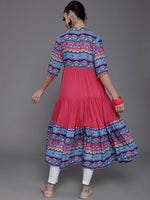 Thumbnail for Aks Ethnic Motifs Printed Mandarin Collar Cotton Silk Anarkali Kurta - Distacart