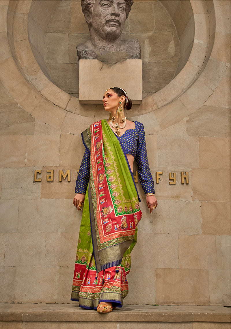 Monjolika Fashion Foil Print Ligh Green Viscose Silk Classic Saree