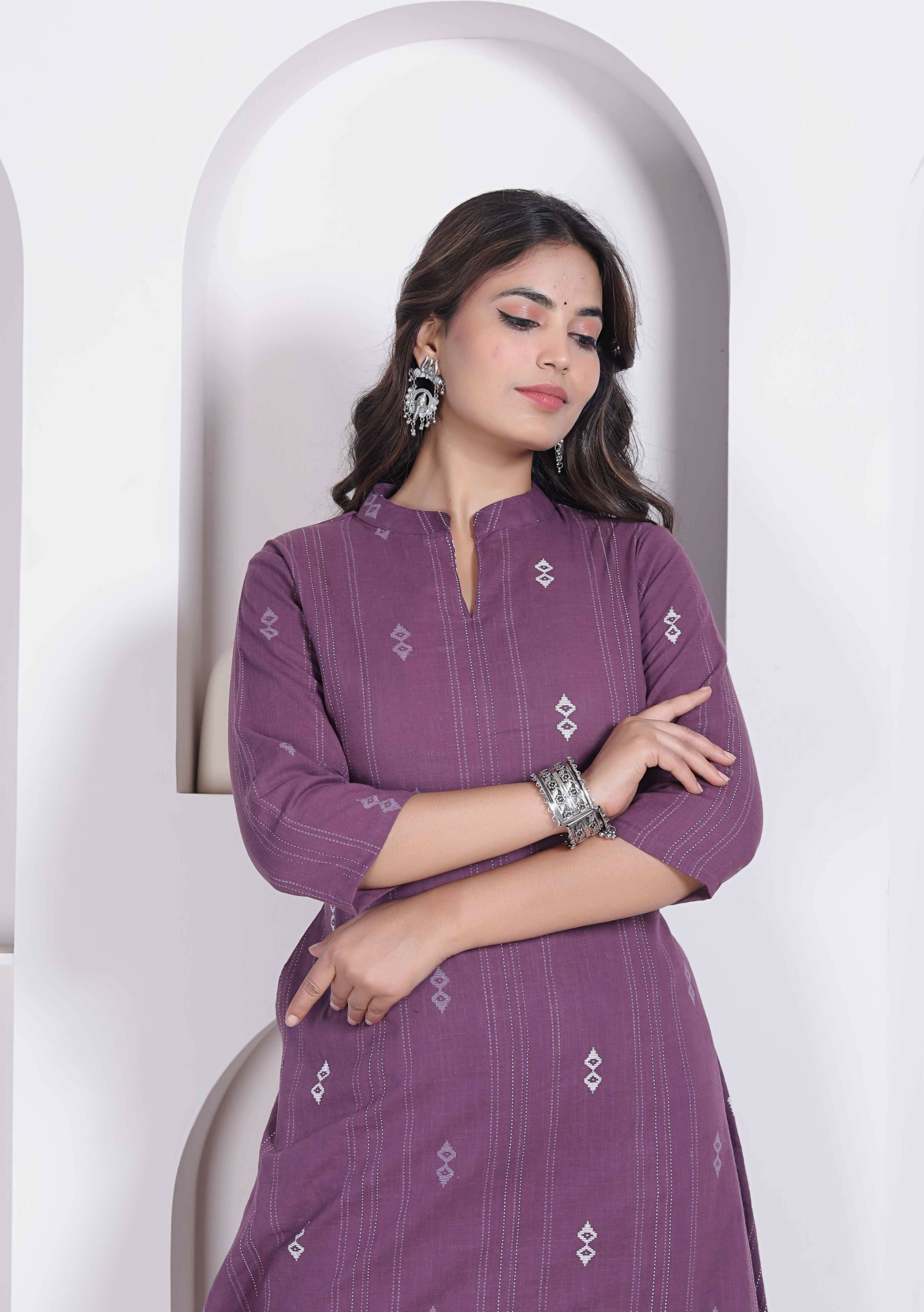 Miravan Womens Abstract Printed Wine Kurta Set - Dista